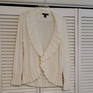Style & Co Cream Ruffle And Eyelit Cardigan, Petite XL